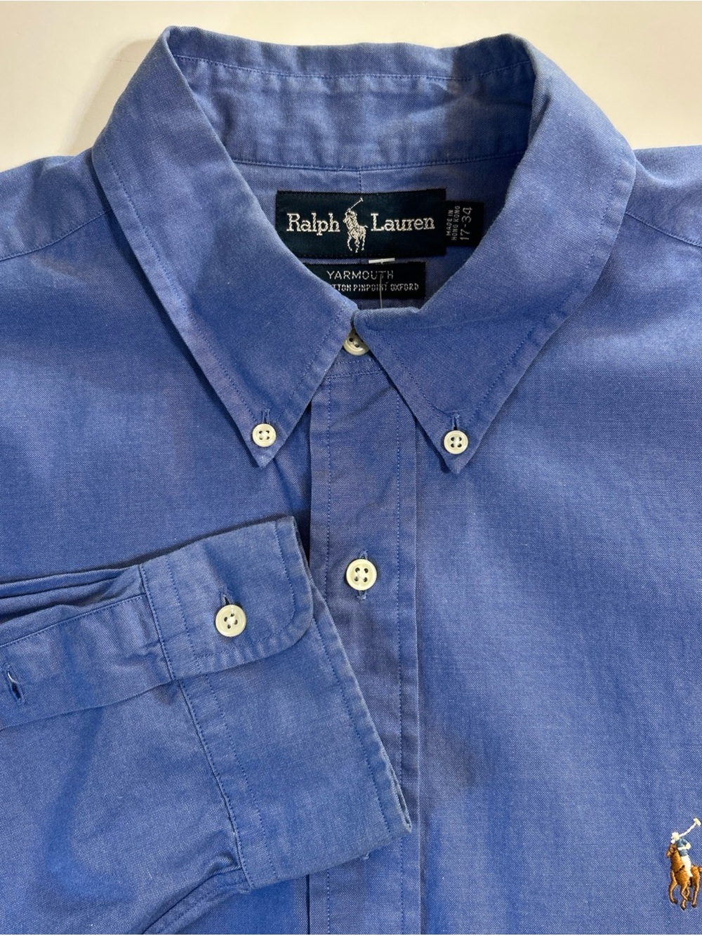 Ralph Lauren Button Down Shirt Mens Sz XL 17-34 Blue Yarmouth Cotton Flawed